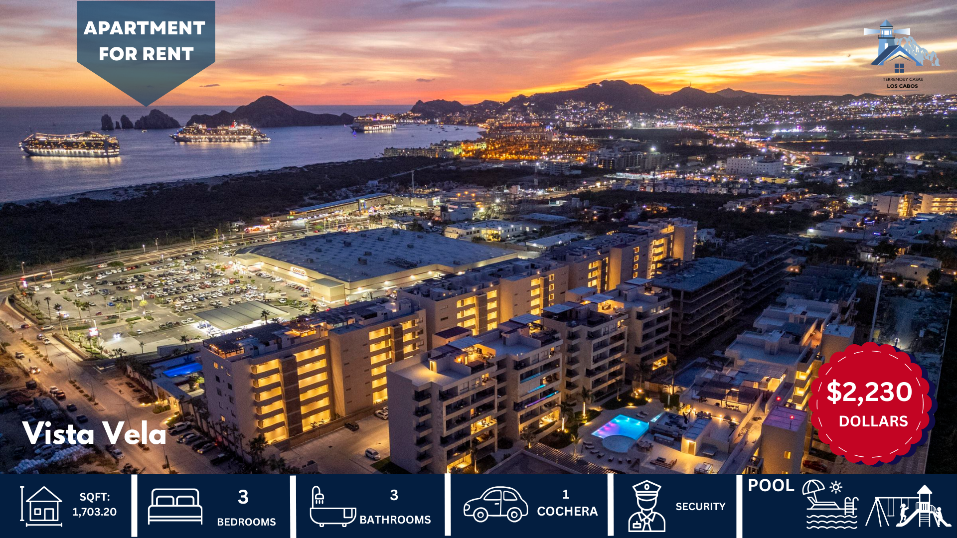 APARTMENT FOR RENT IN VISTA VELA, CABO SAN LUCAS, LOS CABOS